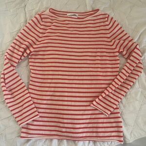 Preppy Nordstrom Signature 100% cashmere Red and pink Striped Long Sleeve Top